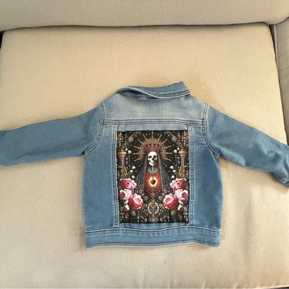 Cat & Jack Blue Denim Jacket with Artistic Back Design - Picture 1 of 4